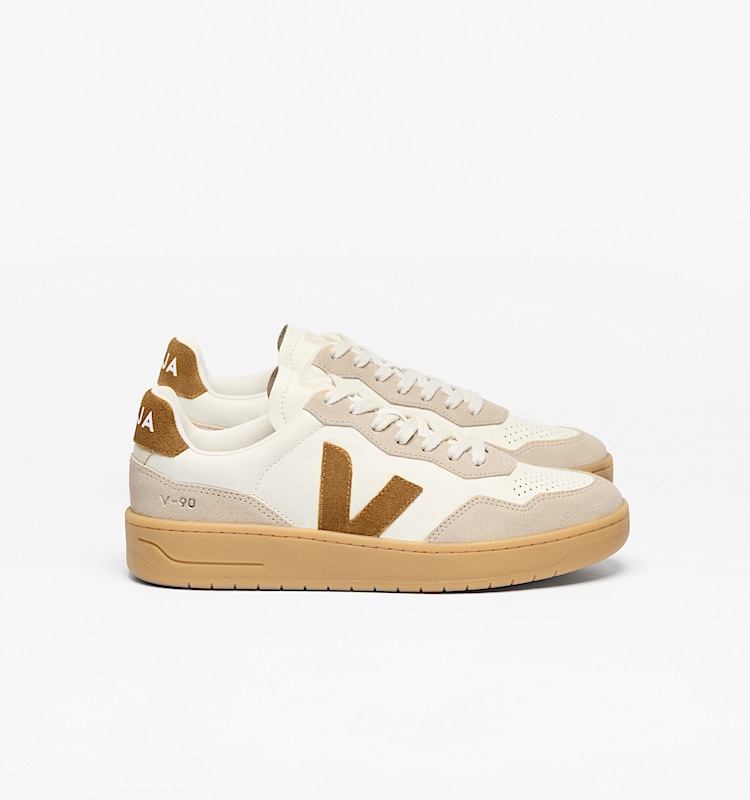veja baskets v-90 cuir beige vd2020915 Lateral view